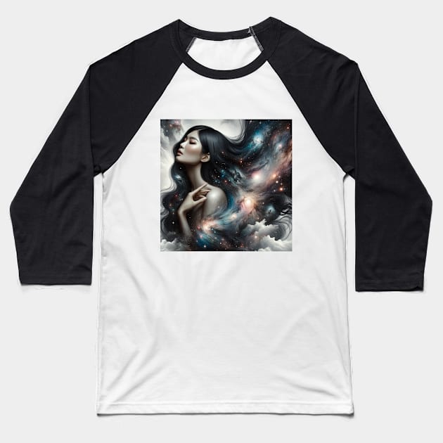 Universe Woman Space Art Baseball T-Shirt by CraftyDesign66